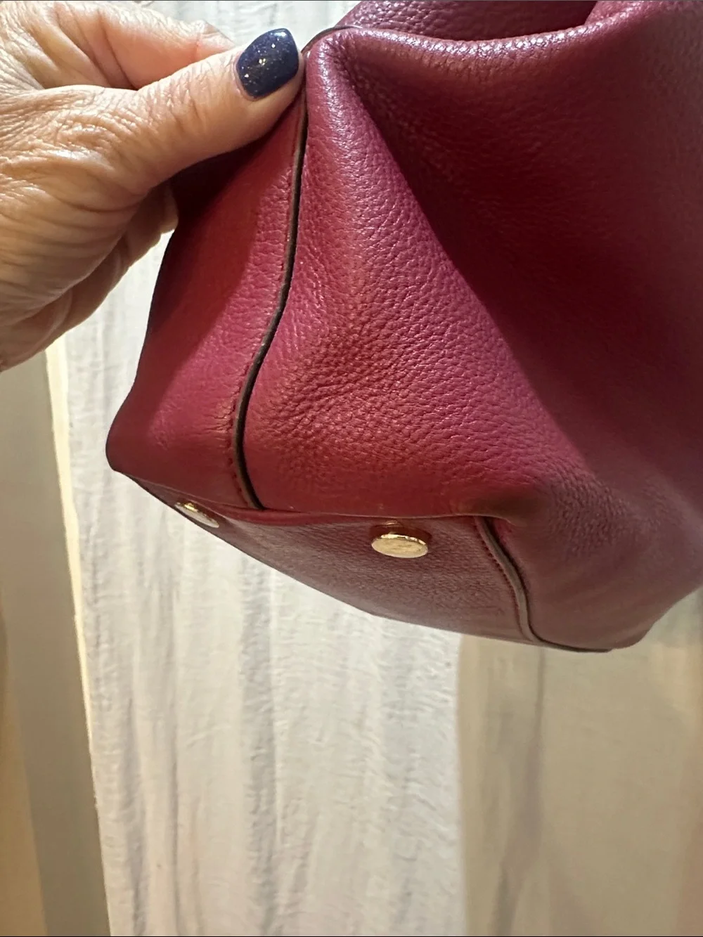 Michael Kors Wine Pebbled Leather Shoulder Tote with Gold Hardware